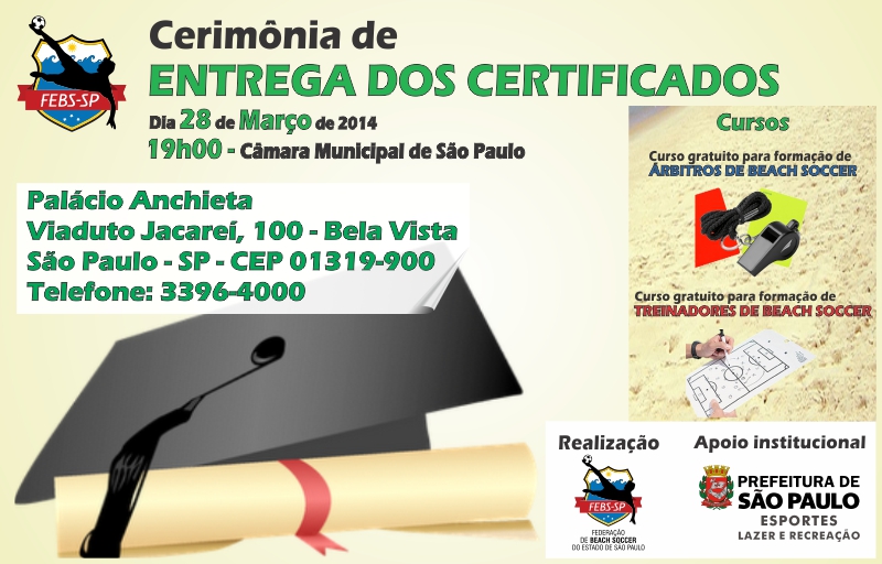 Entrega dos certificados dos cursos para formação de árbitros e treinadores