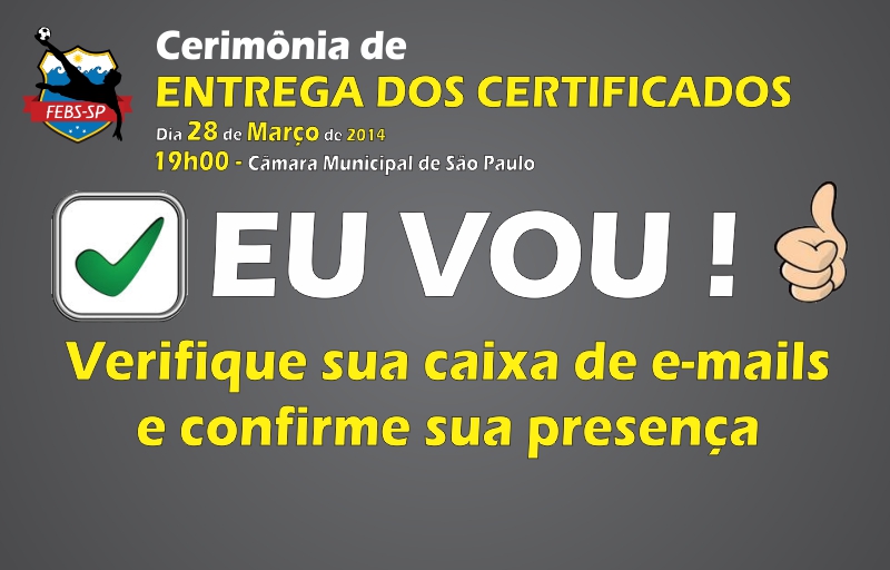 Confirme sua presença na cerimônia de entrega dos certificados